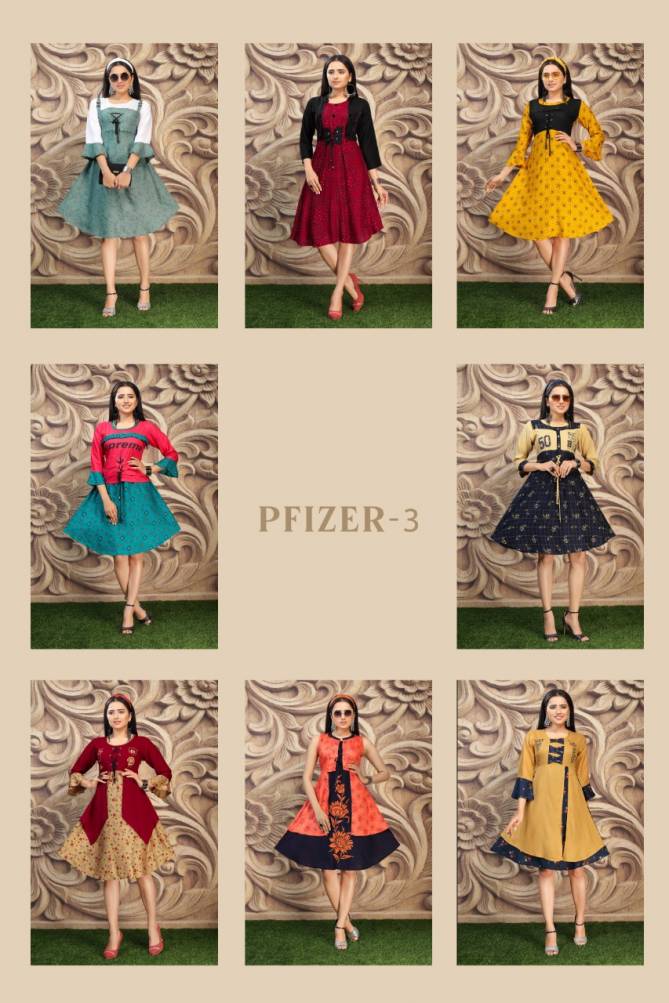 Pfizer 3 Rayon Prints Western Style Ethnic Wear Kurti Collection

